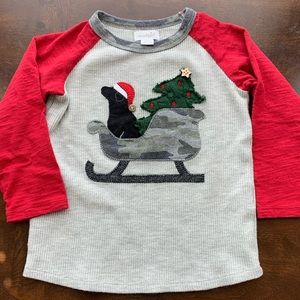 Mudpie Boy’s appliqué Christmas thermal shirt